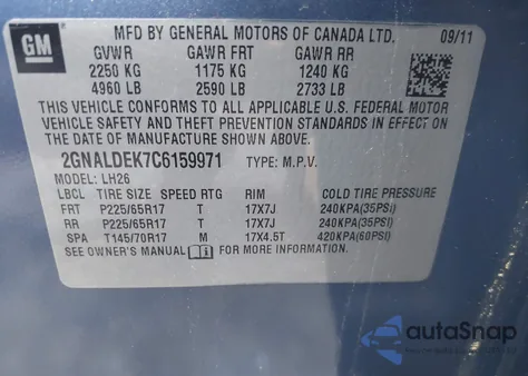 2012 Chevrolet Equinox 1Lt из США, поврежденный, VIN 2GNALDEK7C6159971